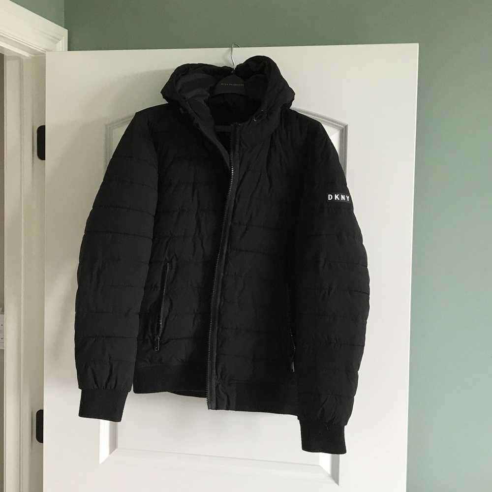 DKNY Men's Charcoal Puffer Coat